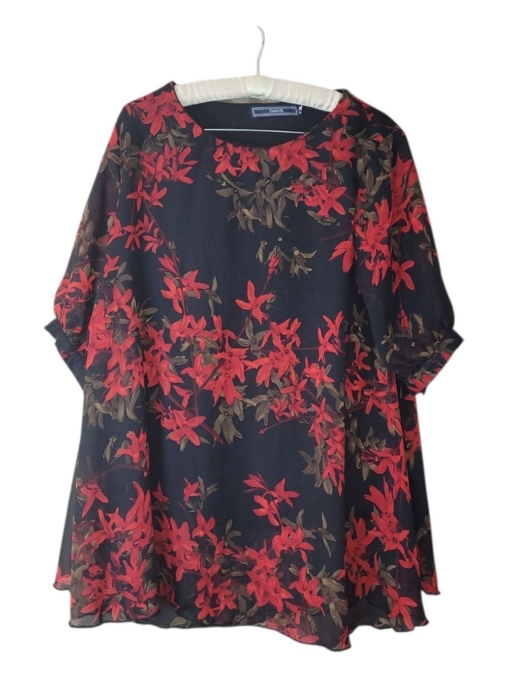 Highness Red & Black Floral Blouse Top 1X Whimsigoth A-line